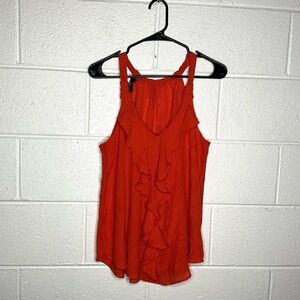 < Iz Byer Orange Ruffle Waterfall Front Tank Top >